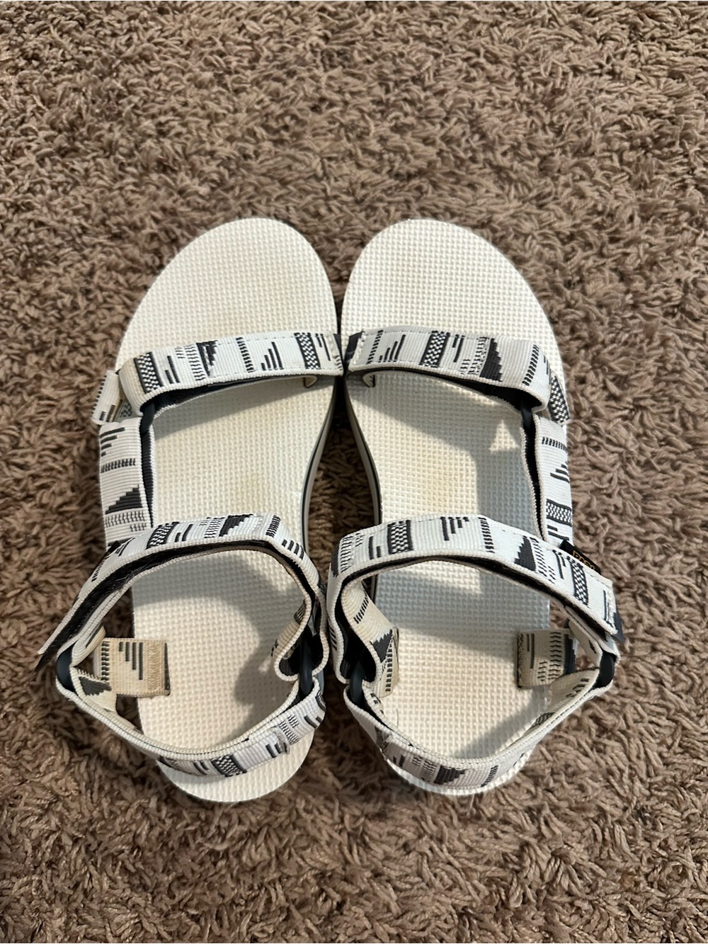 Teva Cream and Black Geometric Strap Sandals